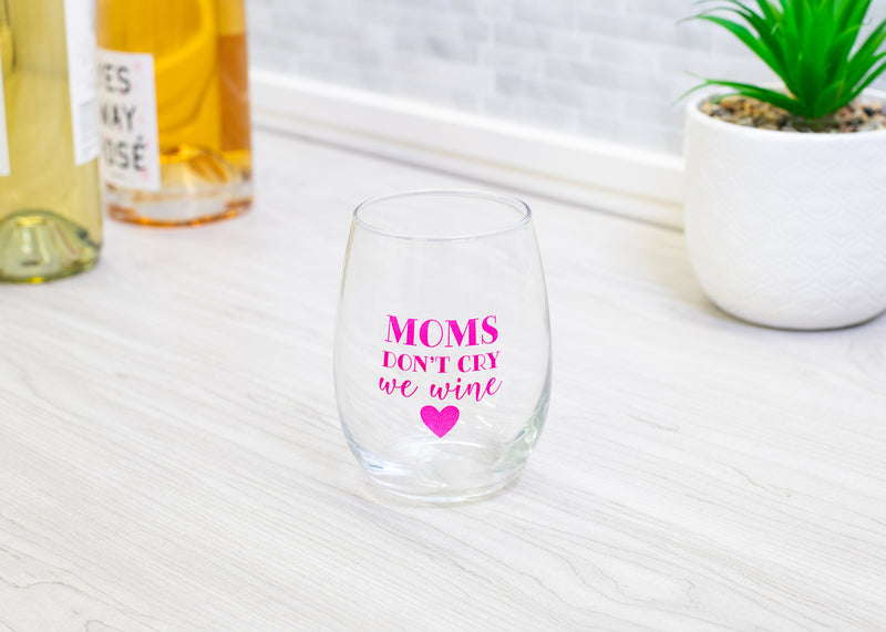 Dont Cry We Wine Dotted Pink 14 ounce Glass Stemless Wine Glass
