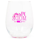 Mom Mode Off Dotted Pink 14 ounce Glass Stemless Wine Glass