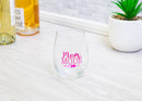 Mom Mode Off Dotted Pink 14 ounce Glass Stemless Wine Glass