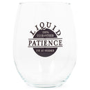 Front view of "Liquid Patience" Black Stemless Wine Glass