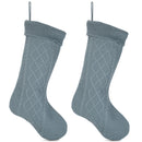 Cable Knit Sweater with Ribbed Cuff Christmas Stocking Decoration 18.5 inches long - Pack of 2 - Blue 