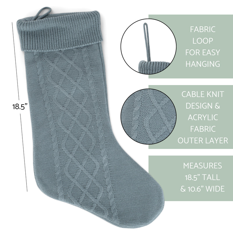 Cable Knit Sweater with Ribbed Cuff Christmas Stocking Decoration 18.5 inches long - Pack of 2 - Blue