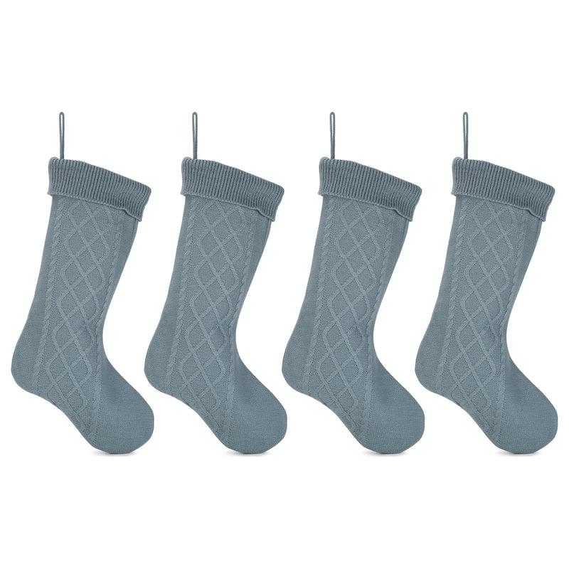 Cable Knit Sweater with Ribbed Cuff Christmas Stocking Decoration 18.5 inches long - Pack of 4 - Blue 