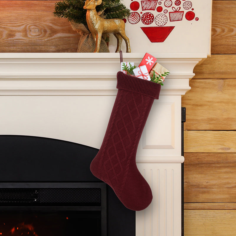 Cable Knit Sweater with Ribbed Cuff Christmas Stocking Decoration 18.5 inches long - Pack of 4 - Burgundy