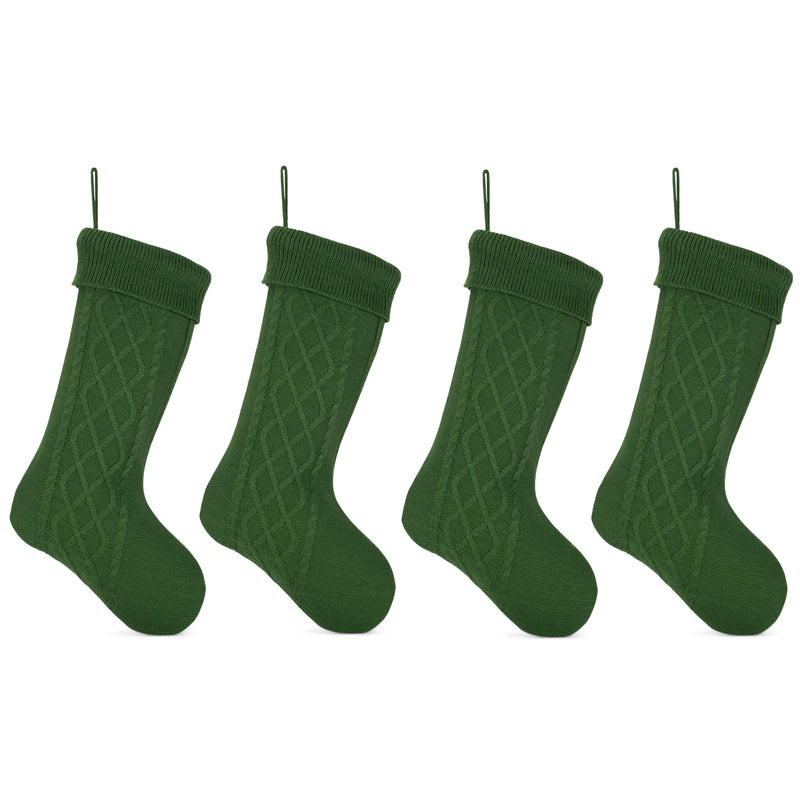Cable Knit Sweater with Ribbed Cuff Christmas Stocking Decoration 18.5 inches long - Pack of 4 - Olive Green