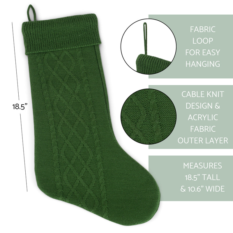 Cable Knit Sweater with Ribbed Cuff Christmas Stocking Decoration 18.5 inches long - Pack of 4 - Olive Green