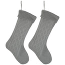 Cable Knit Sweater with Ribbed Cuff Christmas Stocking Decoration 18.5 inches long - Pack of 2 - Silver Tone 