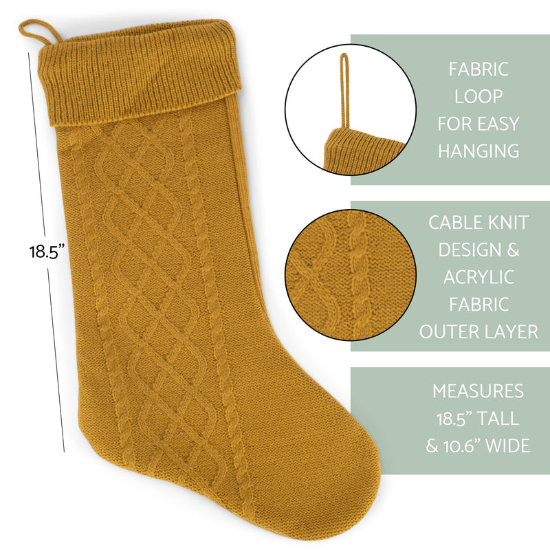 Elanze Designs Gold Tone 18.5 inch Cable Knit Christmas Stocking With Ribbed Cuff