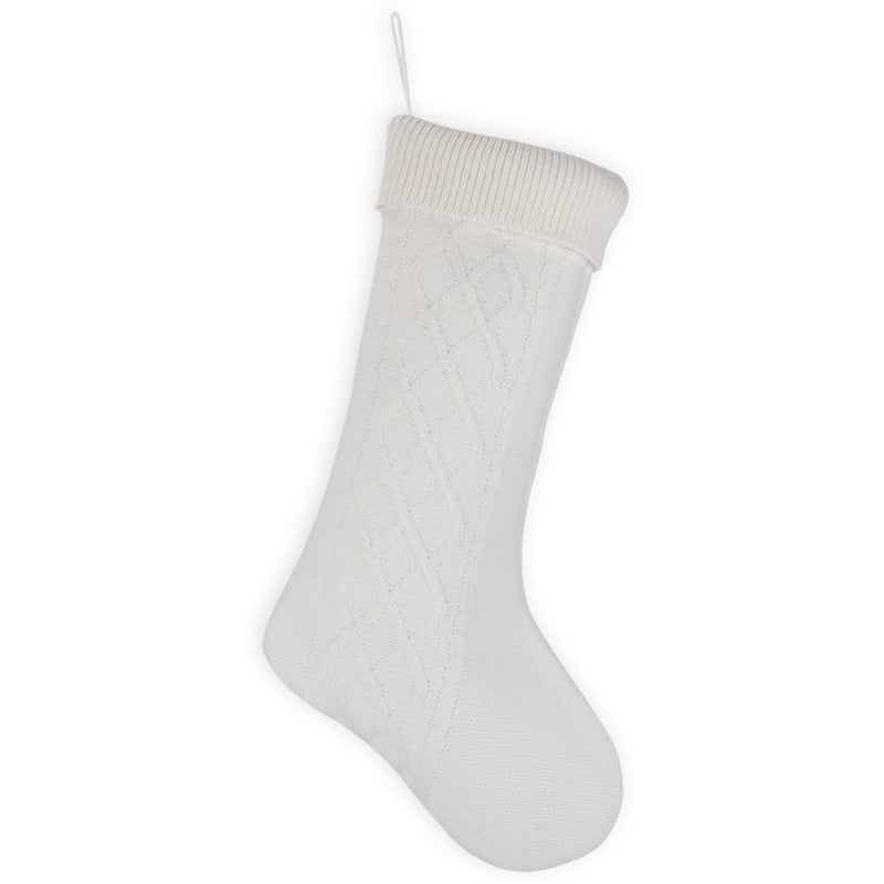 Elanze Designs White 18.5 inch Cable Knit Christmas Stocking With Ribbed Cuff