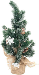 Front view of Large Candy Cane and Pinecone Burlap Base 18 inch Flocked Artificial Christmas Tree