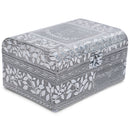 Cottage Garden Strength Silver Tone Metal Stamped Round Top Trunk Keepsake Box