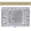 Cottage Garden Strength Silver Tone Metal Stamped Round Top Trunk Keepsake Box
