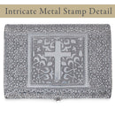 Cottage Garden Blessed Silver Tone Metal Stamped Round Top Trunk Keepsake Box