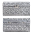 Cottage Garden Elephant Silver Tone Metal Stamped Round Top Trunk Keepsake Box