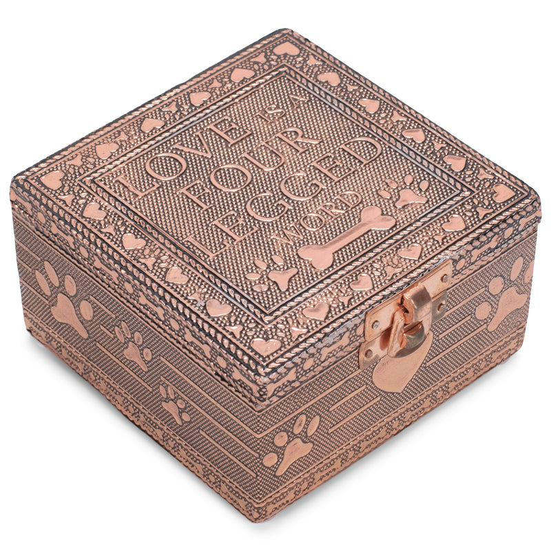 Cottage Garden Home Dog Pawprint Copper Tone Metal Jewelry Keepsake Box
