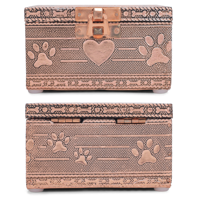 Cottage Garden Home Dog Pawprint Copper Tone Metal Jewelry Keepsake Box