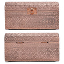 Cottage Garden Blessed Copper Tone Metal Stamped Round Top Trunk Keepsake Box