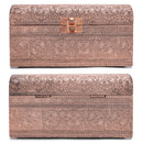 Cottage Garden Elephant Copper Tone Metal Stamped Round Top Trunk Keepsake Box