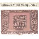 Cottage Garden Moroccan Copper Tone Metal Stamped Round Top Trunk Keepsake Box