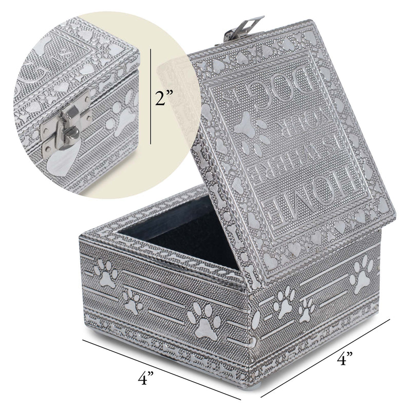 Cottage Garden Home Dog Pawprint Silver Tone Metal Jewelry Keepsake Box