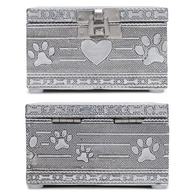 Cottage Garden Home Dog Pawprint Silver Tone Metal Jewelry Keepsake Box