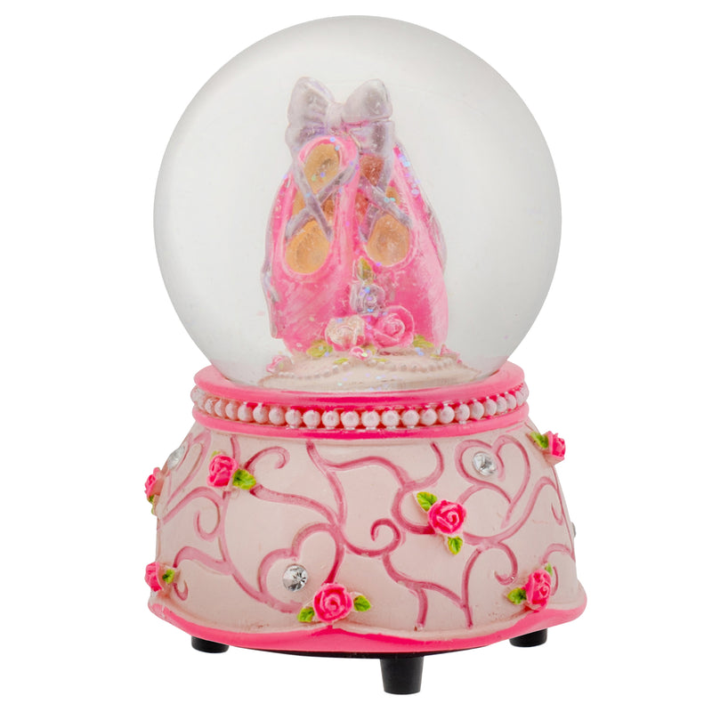 Front view of Pink Rose Ballerina Musical Snow Globe