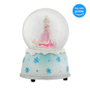 Front view of Winter Princess Snowflake Ice Blue Musical Snow Globe