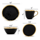 Elanze Designs Metallic Bubble Ceramic Dinnerware 16 Piece Set - Service for 4, Black Gold