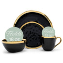 Elanze Designs Metallic Bubble Ceramic Dinnerware 16 Piece Set - Service for 4, Black Gold