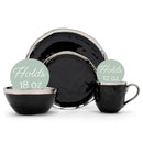 Elanze Designs Metallic Bubble Ceramic Dinnerware 16 Piece Set - Service for 4, Black Silver
