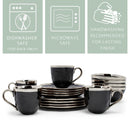Elanze Designs Metallic Bubble Ceramic Dinnerware 16 Piece Set - Service for 4, Black Silver