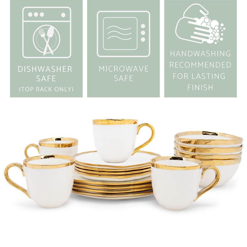 Elanze Designs Metallic Bubble Ceramic Dinnerware 16 Piece Set - Service for 4, White Gold