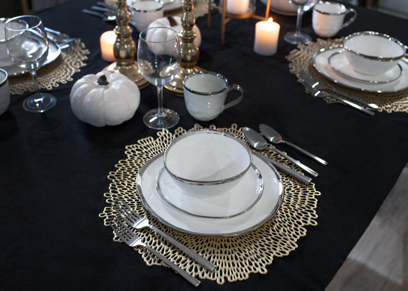 Elanze Designs Metallic Bubble Ceramic Dinnerware 16 Piece Set - Service for 4, White Silver