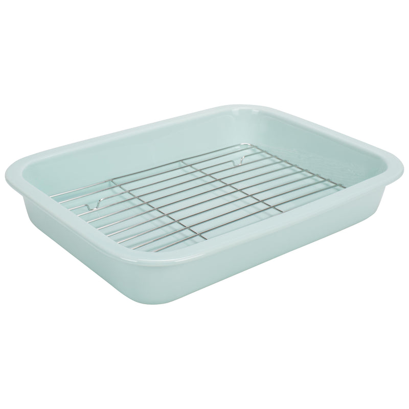 Elanze Designs Ice Blue 12.9 x 9.3 Porcelain Baking Dish With Stainless Steel Rack