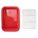 Elanze Designs Red 12.9 x 9.3 Porcelain Baking Dish With Stainless Steel Rack