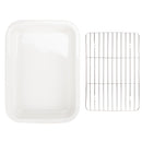 Elanze Designs White 12.9 x 9.3 Porcelain Baking Dish With Stainless Steel Rack